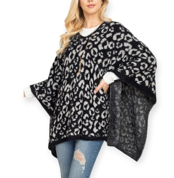 Leopard Print Poncho Sweater - Picture 5 of 13